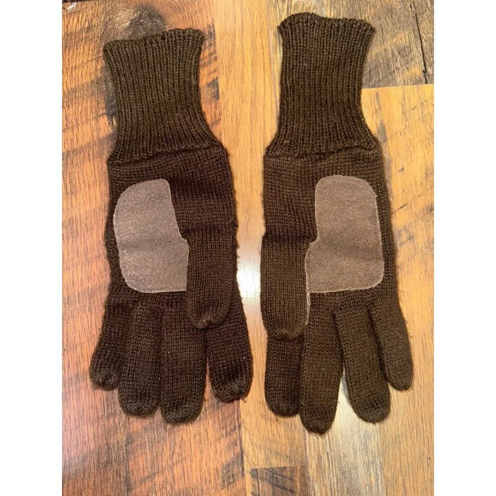 Vintage 80's‎ Brown Knit Gloves With Suede Design